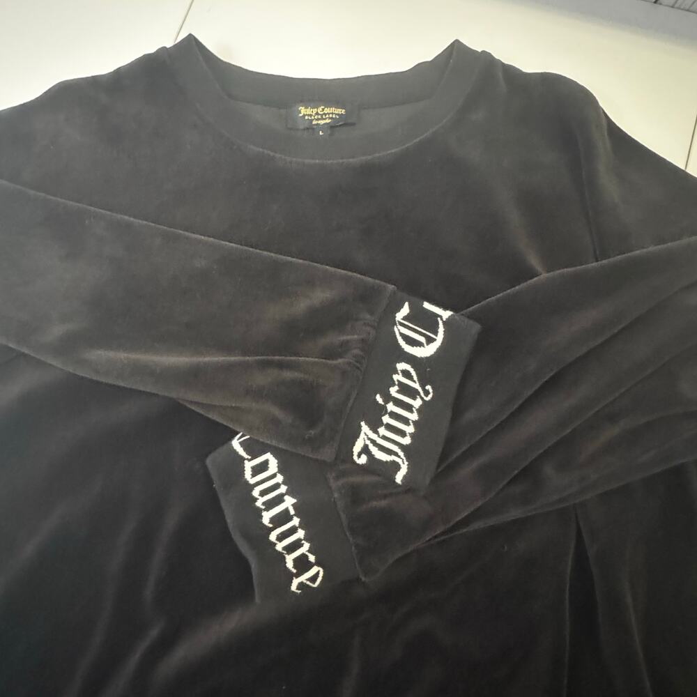 Vintage Juicy Couture Velour Pullover Logo Womens L Black Label Y2K Rare